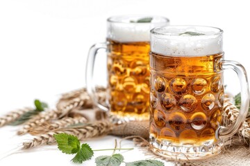 Two empty beer mugs sit on a table, ready for use