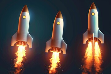 Obraz premium A group of three rockets soaring through the sky