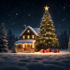 Fototapeta premium 3D Rendering of a Christmas Night Scene