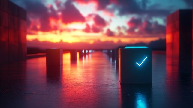 Check Mark Neon Sunset. - Powered by Adobe