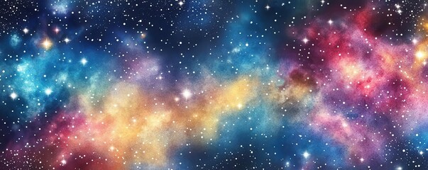 Obraz premium Vibrant cosmic scene filled with colorful nebulae and sparkling stars, showcasing the beauty of the universe.
