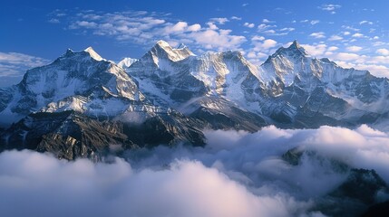 Fototapeta premium Majestic Snow Mountain with Billowing Clouds: A Breathtaking Natural Spectacle. Witness the Grandeur and Serenity.