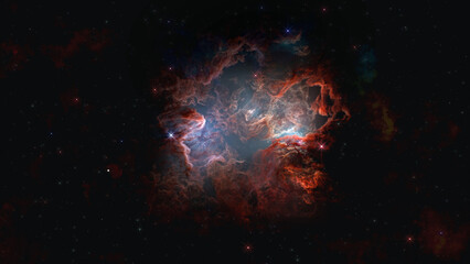 Supernova remnant Crab Nebula,3D render background.3D rendered nebula formed by supernova explosion