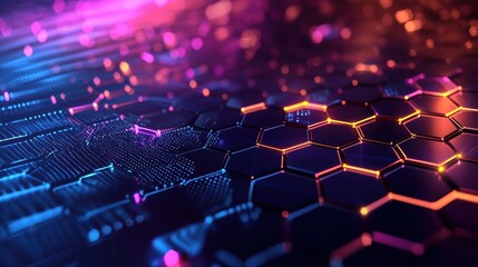 Obraz premium Glowing Hexagonal Data Network Futuristic Digital Technology Background
