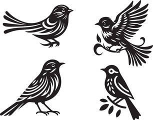 Obraz premium Black bird silhouette vector illustration, solid white background