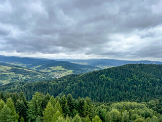 View of Muszyna, in Poland from the lookout tower on the Malnik mountain