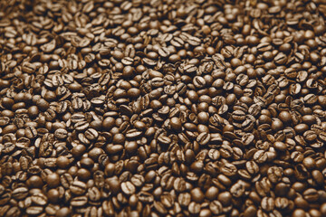 Close Up View of Roasted Coffee Beans, Top View Continuous Layer