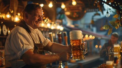 A person enjoying a drink in a pub or restaurant, great for food and beverage ads, party themes, or casual gatherings
