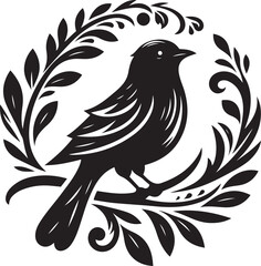 Obraz premium Black bird silhouette vector illustration, solid white background