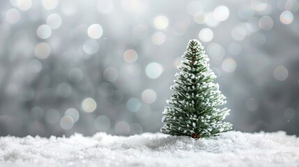 Obraz premium Small Christmas tree sitting on snowy ground, perfect for winter season or holiday decorations