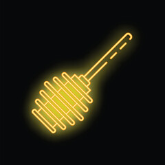 Glowing neon line honey dipper stick icon isolated on black background vector illustration