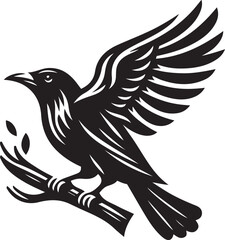 Obraz premium Black bird silhouette vector illustration, solid white background