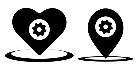 Technical service location vector icon. filled flat sign for mobile concept and web design. Map pin gear glyph icon. Symbol, logo illustration. Vector graphics