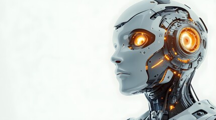 Fototapeta premium A Close-Up of a Futuristic Robot's Head with Glowing Orange Eyes