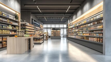 Modern Grocery Store Interior.