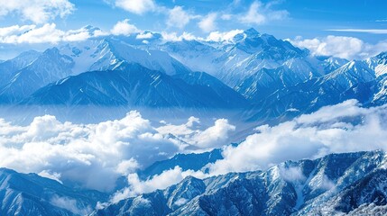 Obraz premium Majestic Snow Mountain with Billowing Clouds: A Breathtaking Natural Spectacle. Witness the Grandeur and Serenity.