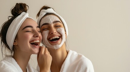 Cheerful Friends Enjoying Skincare Pampering Session at Home
