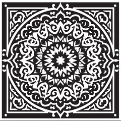 Intricate Moroccan-Inspired Black and White Square Tile Pattern Design: Elegant Geometric Motifs