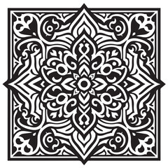 Intricate Moroccan-Inspired Black and White Square Tile Pattern Design: Elegant Geometric Motifs