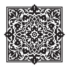 Intricate Moroccan-Inspired Black and White Square Tile Pattern Design: Elegant Geometric Motifs