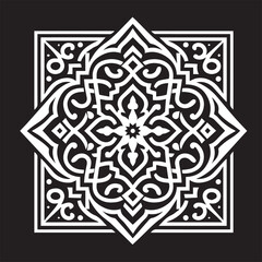 Intricate Moroccan-Inspired Black and White Square Tile Pattern Design: Elegant Geometric Motifs