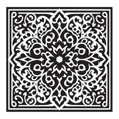 Intricate Moroccan-Inspired Black and White Square Tile Pattern Design: Elegant Geometric Motifs