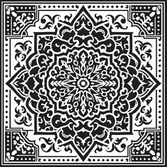 Intricate Moroccan-Inspired Black and White Square Tile Pattern Design: Elegant Geometric Motifs