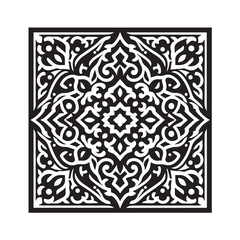 Intricate Moroccan-Inspired Black and White Square Tile Pattern Design: Elegant Geometric Motifs