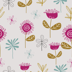 Seamless cute hand drawn floral  pattern background