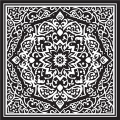 Intricate Moroccan-Inspired Black and White Square Tile Pattern Design: Elegant Geometric Motifs