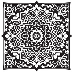Fototapeta premium Intricate Moroccan-Inspired Black and White Square Tile Pattern Design: Elegant Geometric Motifs