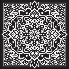 Intricate Moroccan-Inspired Black and White Square Tile Pattern Design: Elegant Geometric Motifs