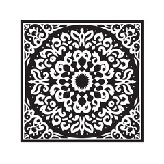 Intricate Moroccan-Inspired Black and White Square Tile Pattern Design: Elegant Geometric Motifs