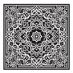 Intricate Moroccan-Inspired Black and White Square Tile Pattern Design: Elegant Geometric Motifs