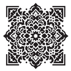 Intricate Moroccan-Inspired Black and White Square Tile Pattern Design: Elegant Geometric Motifs
