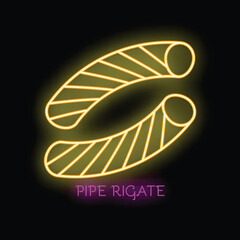 Glowing neon sign of pipe rigate, a type of italian pasta, ideal for illustrating menus, recipes, and food blogs
