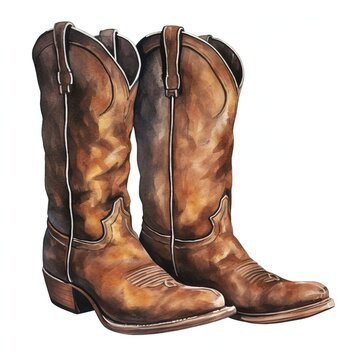 Stylish brown cowboy boots, white isolate background