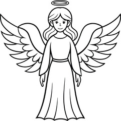 Elegant Angel single line art vector illustration on white background.