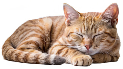 Fototapeta premium A peaceful cat napping on a transparent background png.