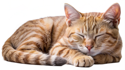A peaceful cat napping on a transparent background png.