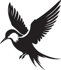 Obraz premium black Arctic Tern silhouette vector illustration, solid white background