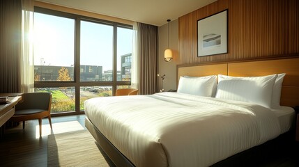 Hotel Room Bed with Window Vie