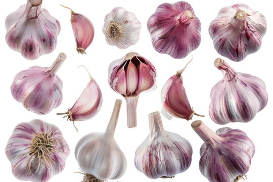 A bunch of garlic cloves on a clean white surface