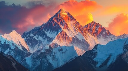 Majestic Mountain Peak Bathed in Sunset's Golden Hues