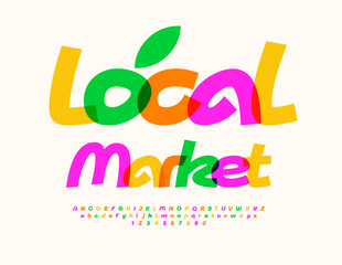 Vector business banner Local Market with watercolor Font. Creative Alphabet Letters and Numbers set