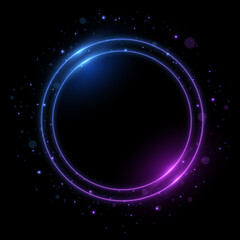 Circle lights neon effects frame. Curve blue line light effect. Abstract ring background with glowing swirling background. Energy flow tunnel.
