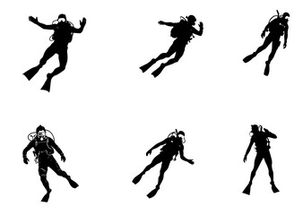 Set of diver posing and under water