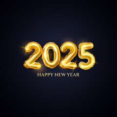 Happy New Year 2025 Shiny background with balloon and star vector Happy New Year 2025 text design. New year 2025 vector design with realistic 3D numbers.
