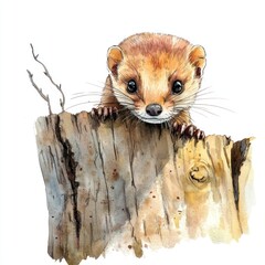 Cute animal peeking over a wooden log