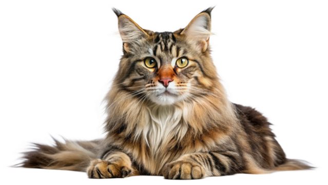 A Maine Coon cat with a transparent background png.